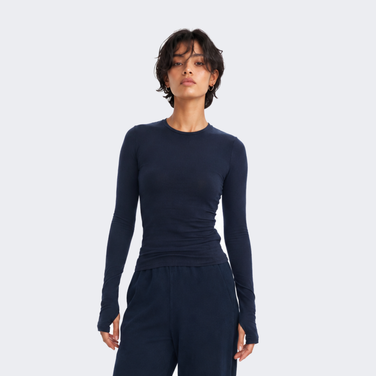 Fitted Crew-Neck Long-Sleeve Top