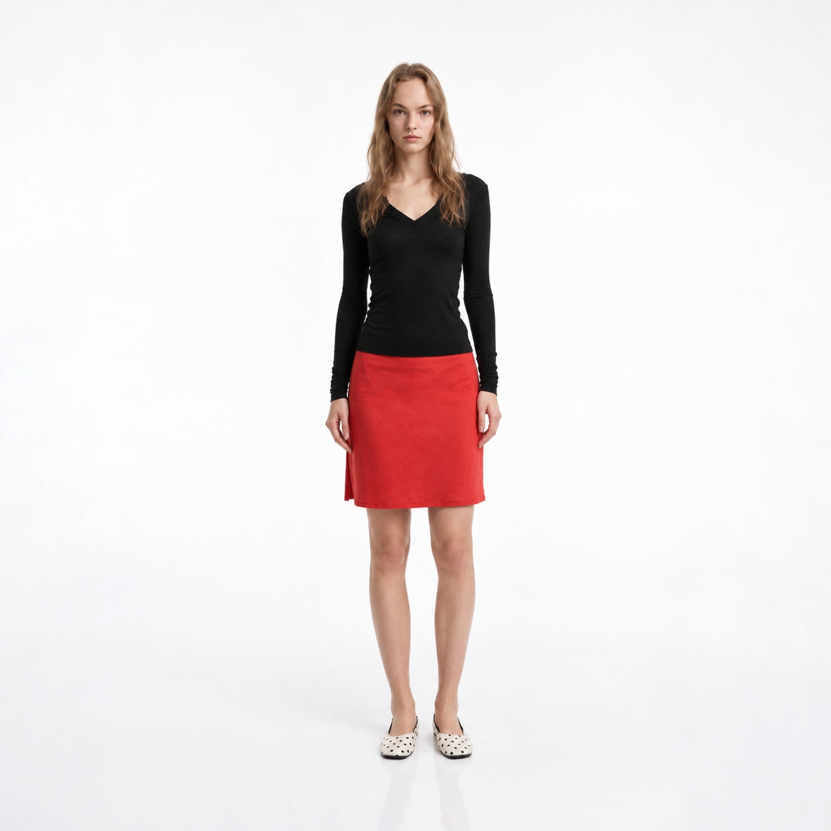 Tencel-Wool V-Neck Long-Sleeve Top