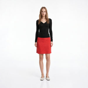 Tencel-Wool V-Neck Long-Sleeve Top