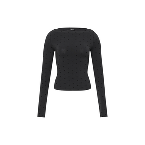 Polka-Dot Off-Shoulder Long-Sleeve Top