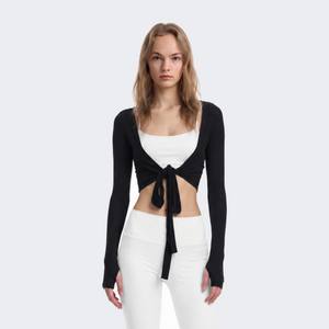 Tencel-Wool Tie-Front Convertible Long-Sleeve Top