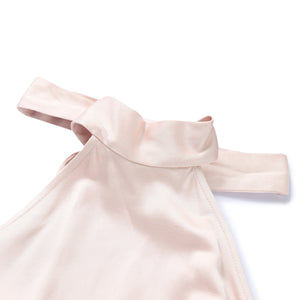 Linen-Satin Asymmetric Halter Top