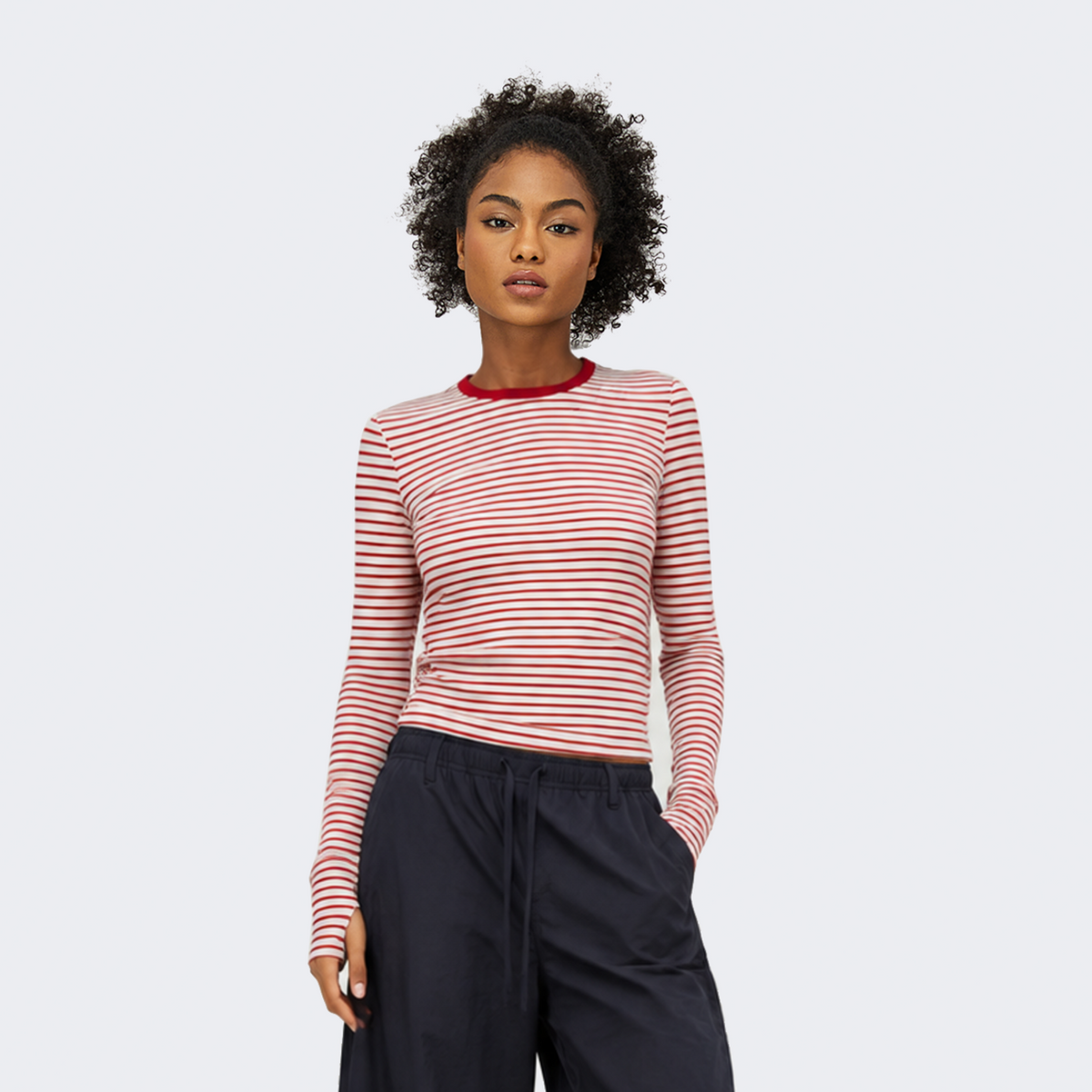 Tencel-Wool Multicolor Striped Long-Sleeve Top
