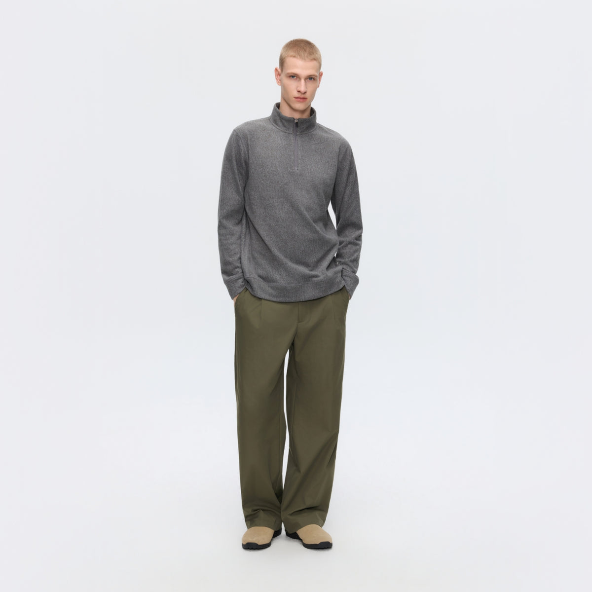 Water-Repellent Cotton-Feel Pleated Trousers