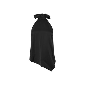Linen-Satin Asymmetric Halter Top