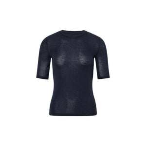 Wool-Blend Fitted Short-Sleeve Crew-Neck Top