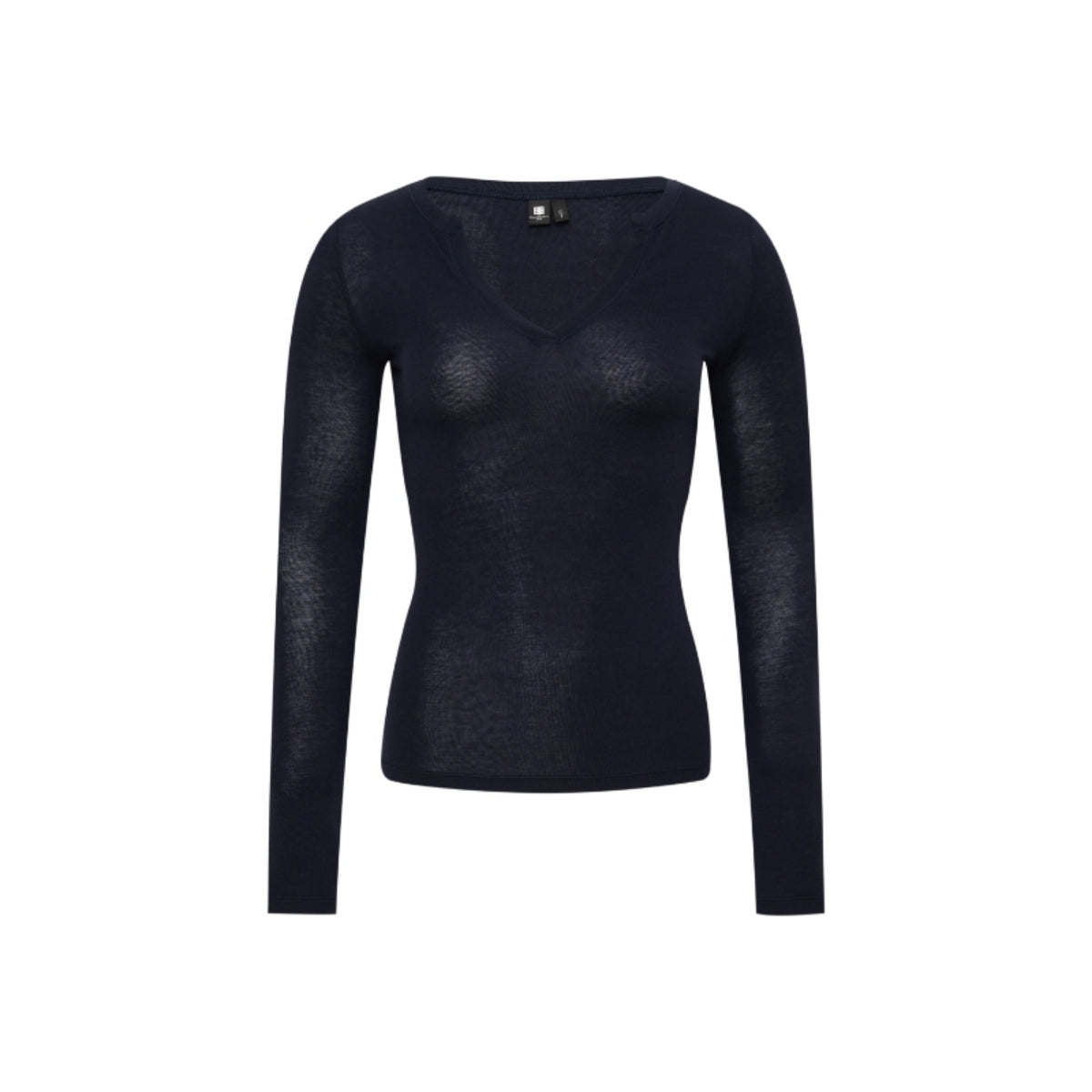 Tencel-Wool V-Neck Long-Sleeve Top
