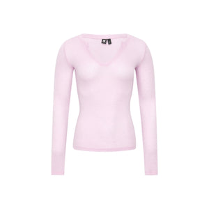 Tencel-Wool V-Neck Long-Sleeve Top