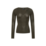 Tencel-Wool V-Neck Long-Sleeve Top