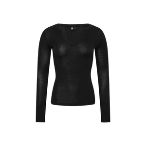 Tencel-Wool V-Neck Long-Sleeve Top