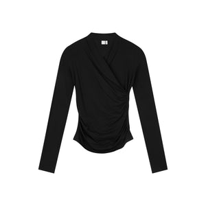 Ruched Wrap Long-Sleeve Top
