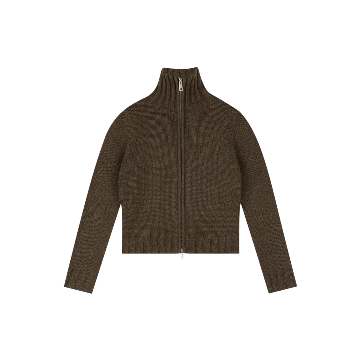 Chunky Novelty-Yarn Fitted Zip-Up Sweater