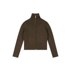 Chunky Novelty-Yarn Fitted Zip-Up Sweater