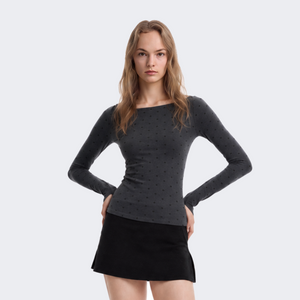 Polka-Dot Off-Shoulder Long-Sleeve Top