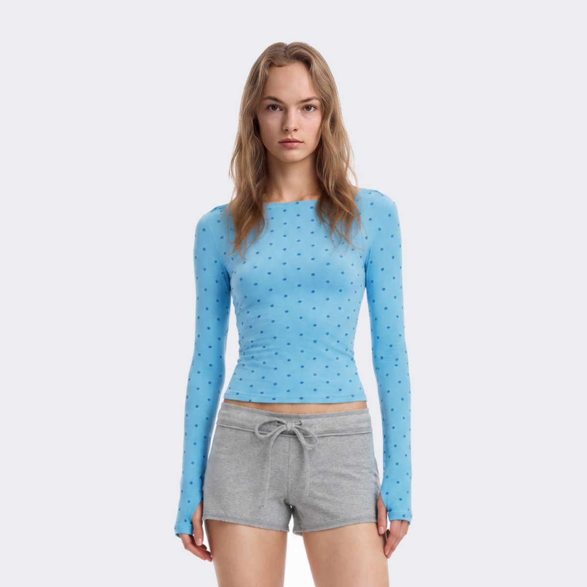 Polka-Dot Off-Shoulder Long-Sleeve Top