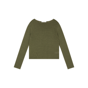 Rolled-Edge Linen Relaxed-Fit Knit Long-Sleeve Top