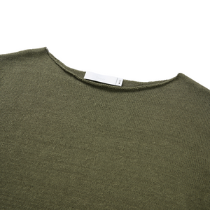 Rolled-Edge Linen Relaxed-Fit Knit Long-Sleeve Top