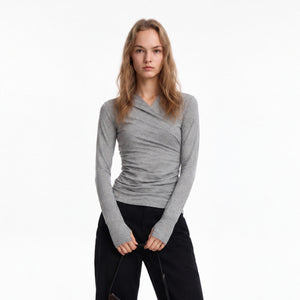 Ruched Wrap Long-Sleeve Top