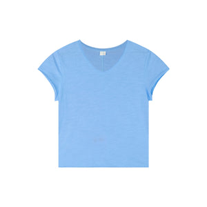 Slub Cotton Raw-Edge V-Neck Top