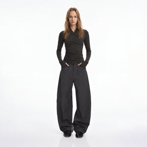 Ruched Wrap Long-Sleeve Top