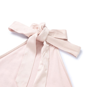 Linen-Satin Asymmetric Halter Top