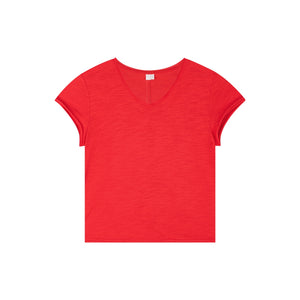 Slub Cotton Raw-Edge V-Neck Top