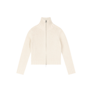Chunky Novelty-Yarn Fitted Zip-Up Sweater