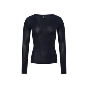 Tencel-Wool V-Neck Long-Sleeve Top