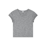Slub Cotton Raw-Edge V-Neck Top