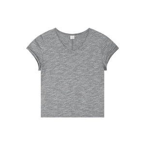 Slub Cotton Raw-Edge V-Neck Top
