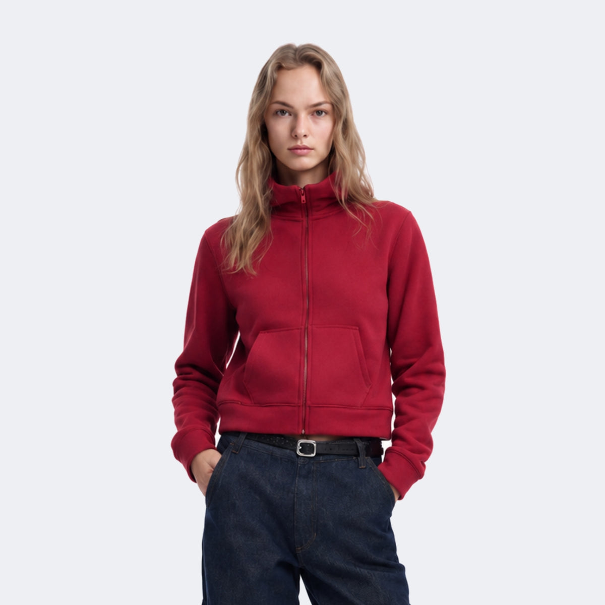 Cropped Fleece Quarter-Zip Stand-Collar Sweatshirt