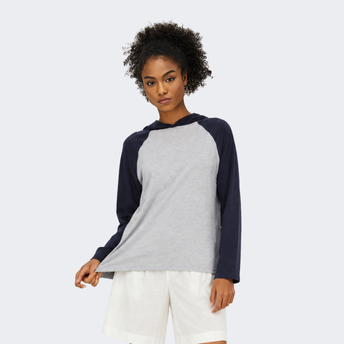 Slub Knit Hooded Raglan Long-Sleeve Top