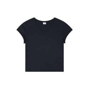 Slub Cotton Raw-Edge V-Neck Top