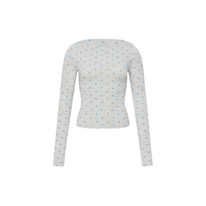 Polka-Dot Off-Shoulder Long-Sleeve Top