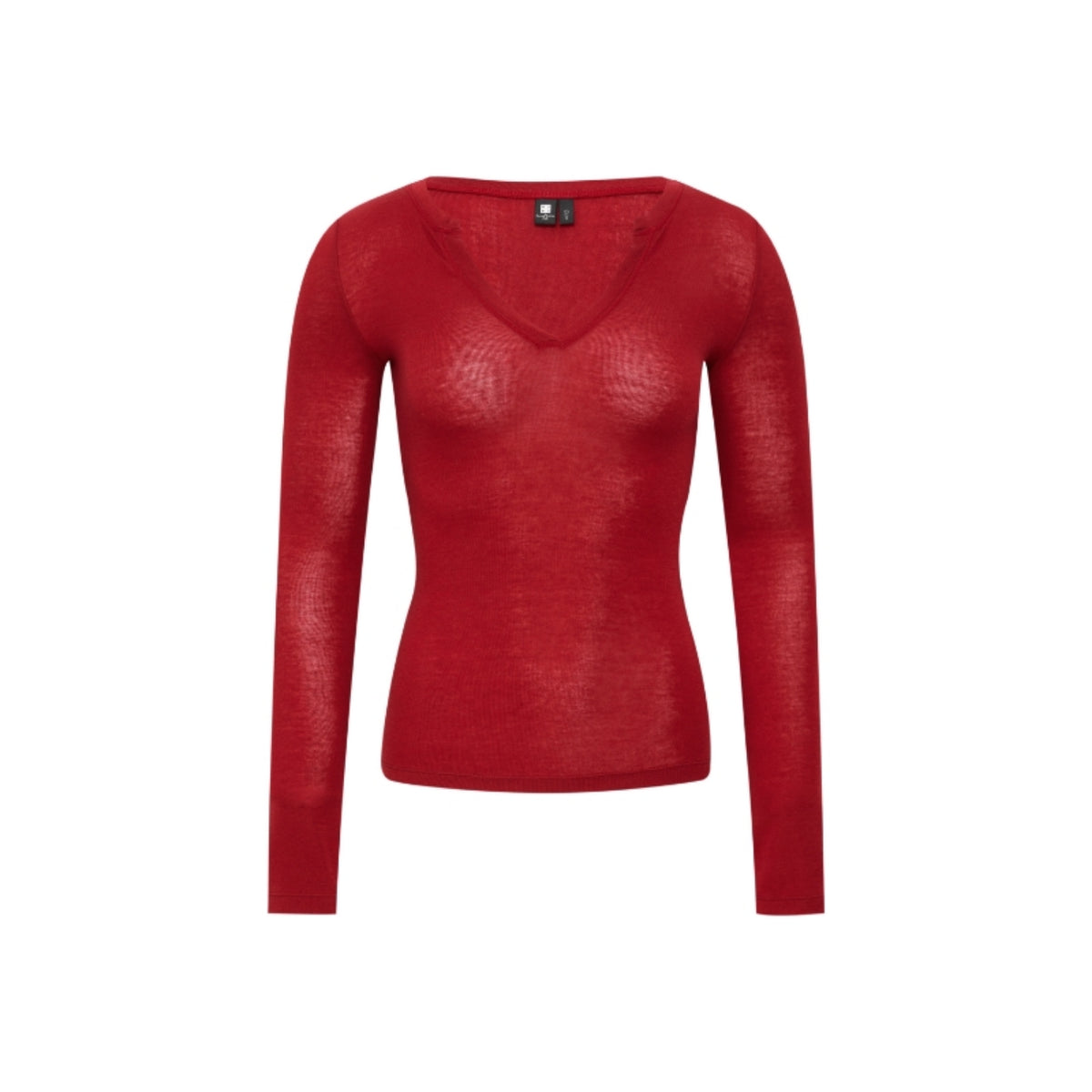 Tencel-Wool V-Neck Long-Sleeve Top