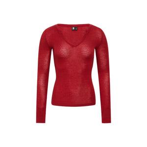 Tencel-Wool V-Neck Long-Sleeve Top