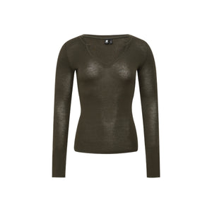 Tencel-Wool V-Neck Long-Sleeve Top