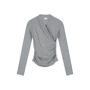 Ruched Wrap Long-Sleeve Top