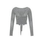 Tencel-Wool Tie-Front Convertible Long-Sleeve Top