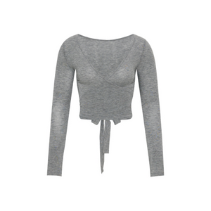 Tencel-Wool Tie-Front Convertible Long-Sleeve Top