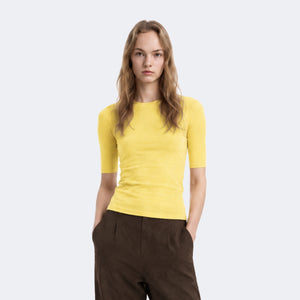 Wool-Blend Fitted Short-Sleeve Crew-Neck Top