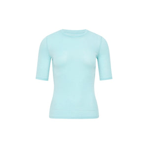 Wool-Blend Fitted Short-Sleeve Crew-Neck Top