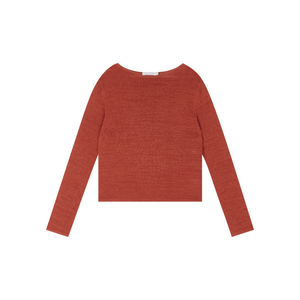 Rolled-Edge Linen Relaxed-Fit Knit Long-Sleeve Top