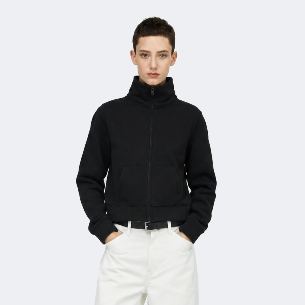 Cropped Fleece Quarter-Zip Stand-Collar Sweatshirt