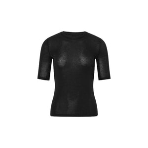 Wool-Blend Fitted Short-Sleeve Crew-Neck Top
