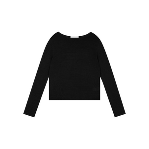 Rolled-Edge Linen Relaxed-Fit Knit Long-Sleeve Top