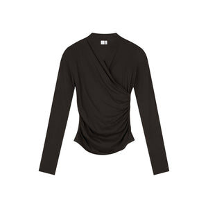Ruched Wrap Long-Sleeve Top