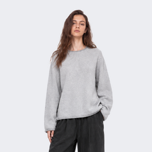 100% Wool Rolled-Edge Crew-Neck Sweater