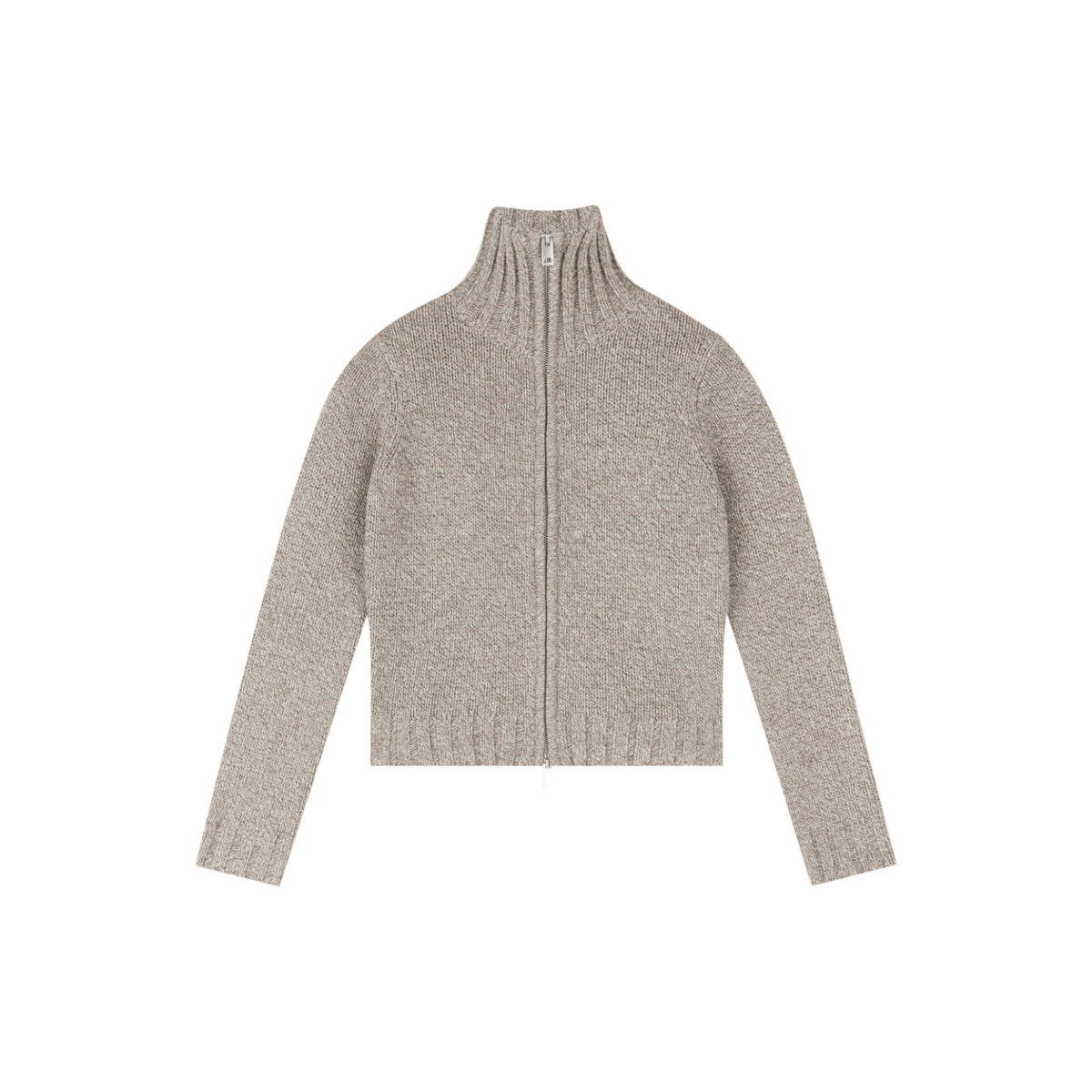 Chunky Novelty-Yarn Fitted Zip-Up Sweater