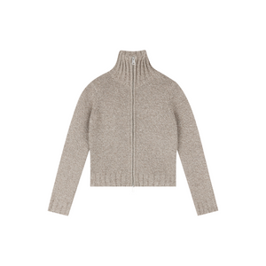 Chunky Novelty-Yarn Fitted Zip-Up Sweater